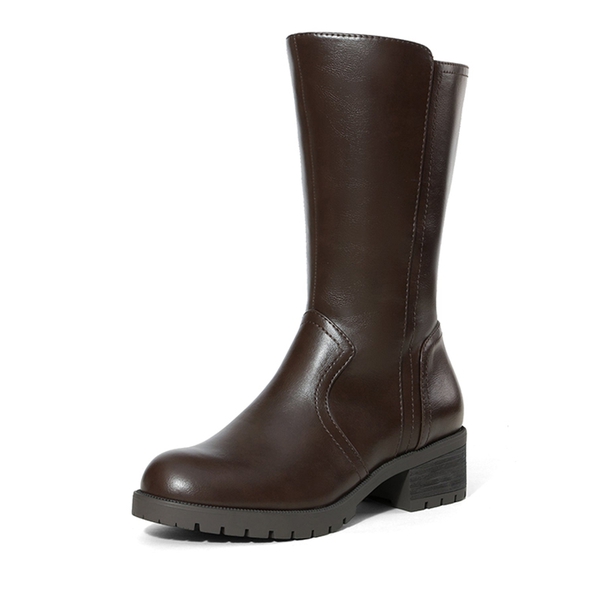Mid Calf Riding Boots - BROWN PU -  0